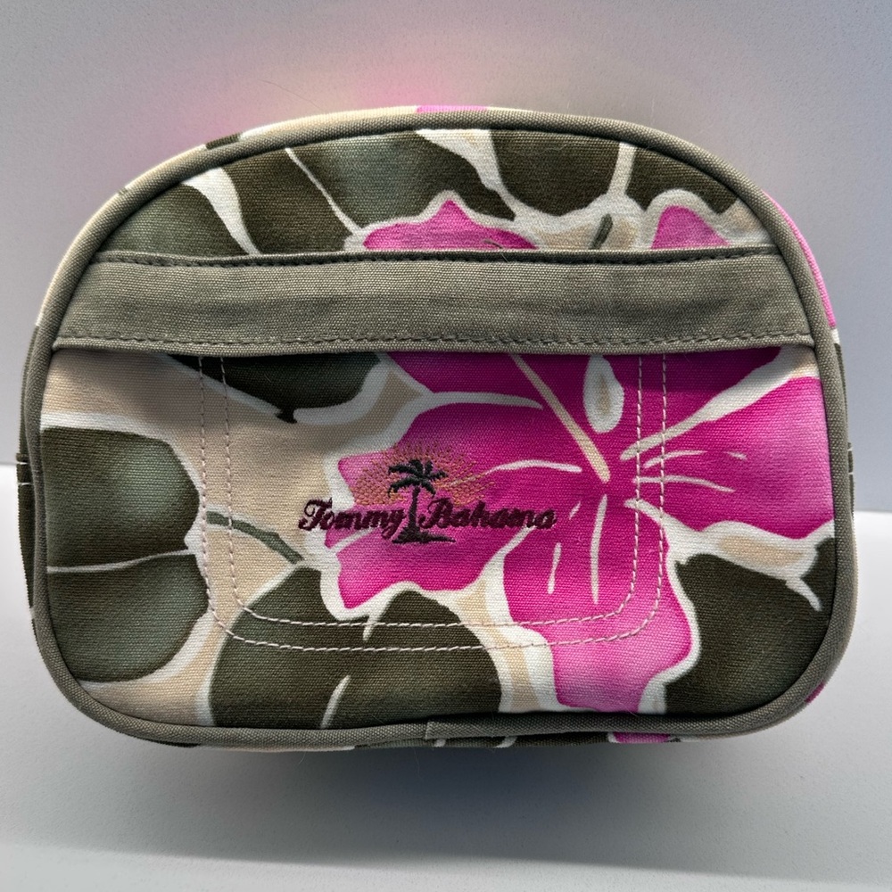 Tommy Bahama Olive, Pink & Cream Floral Canvas Vintage Cosmetic Case